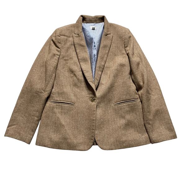 J.Crew Women's Herringbone Preppy Career Blazer Size 12 Brown Tan Wool Blend - Picture 1 of 8